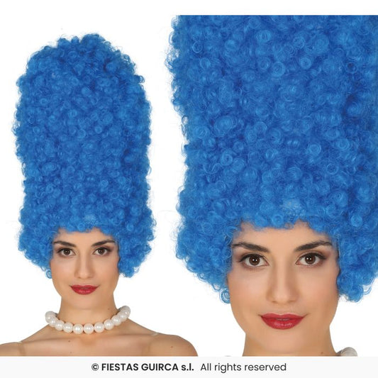 Blue Curly Wig Cartoon Marge Ladies Fancy Dress Costume Accessory Blue Afro