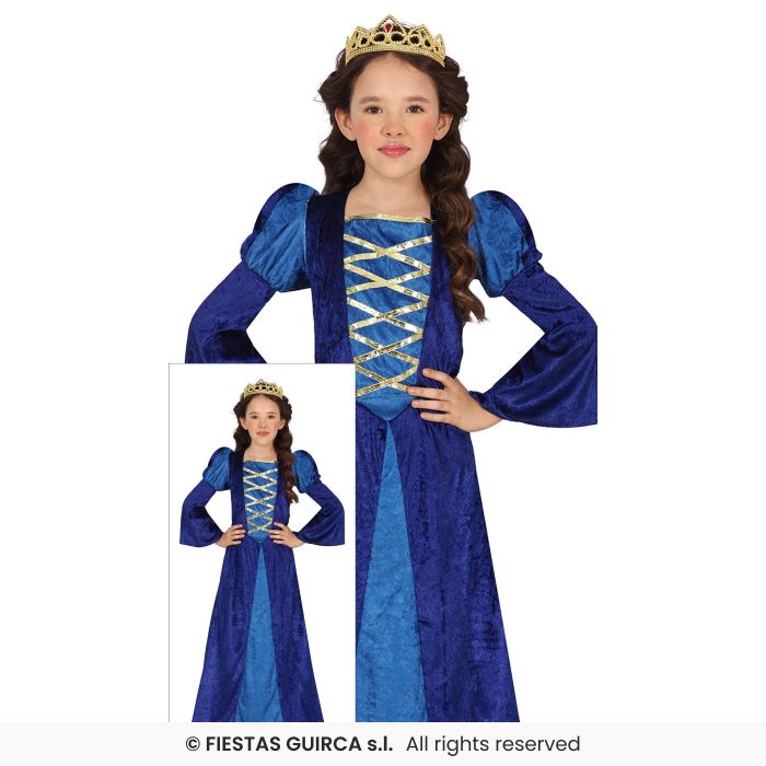 Blue Medieval Girls Fancy Dress Costume Kids Book Day Tudor Outfit Age 3-12