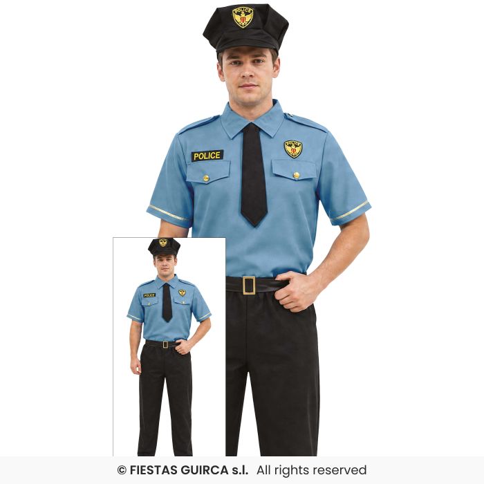 Blue Policeman Mens Costume Police Officer Adults Fancy Dress Outfit M-XL