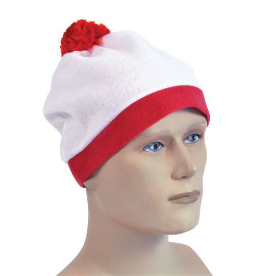 Bobble Hat White/Red Pom Pom