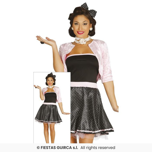 50s Bopper Ladies Disco Dancing Adults Pink Fancy Dress Costume UK 8-18