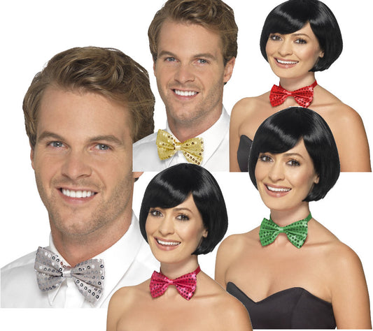 Sequin Bow Tie Mens Ladies Showgirl Fancy Dress Accessory