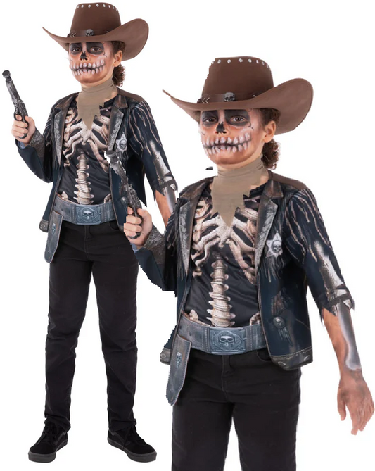 Skeleton Cowboy Costume Wild West Scary Cowboy Kids Halloween Fancy Dress