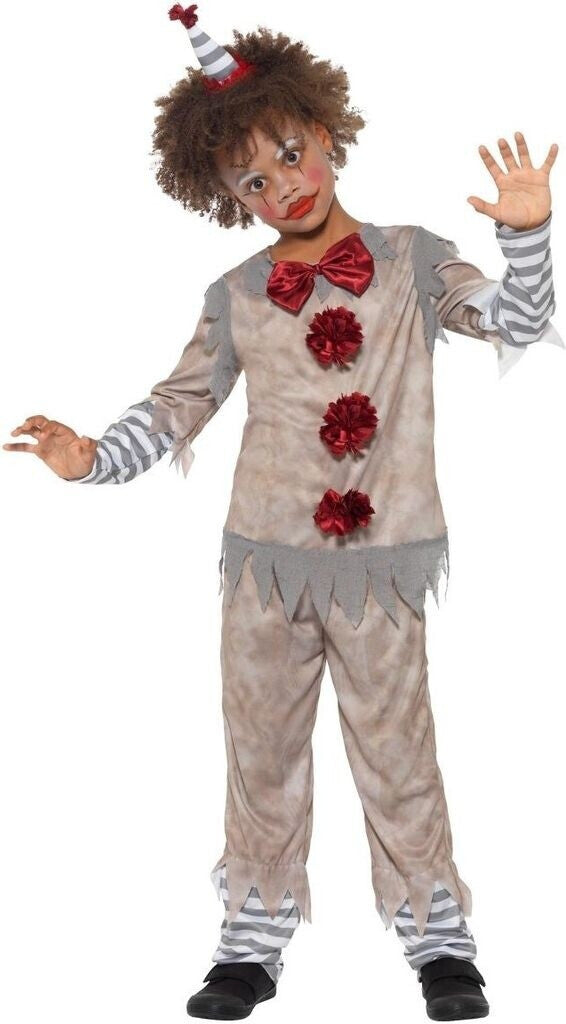 Kids Vintage Clown Costume Halloween Scary Clown Kids Fancy Dress Age 4-12