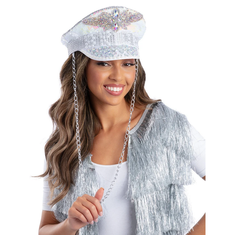 Fever Deluxe Sequin & Pearl Bride Captains Hat Hen Night BRIDE Fancy Dress