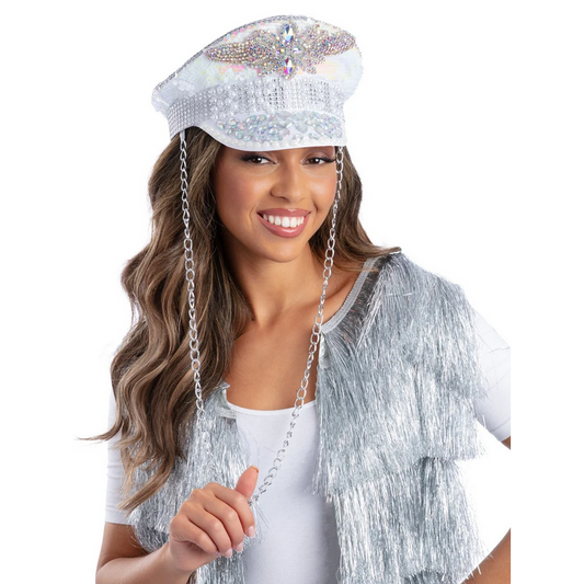Fever Deluxe Sequin & Pearl Bride Captains Hat Hen Night BRIDE Fancy Dress