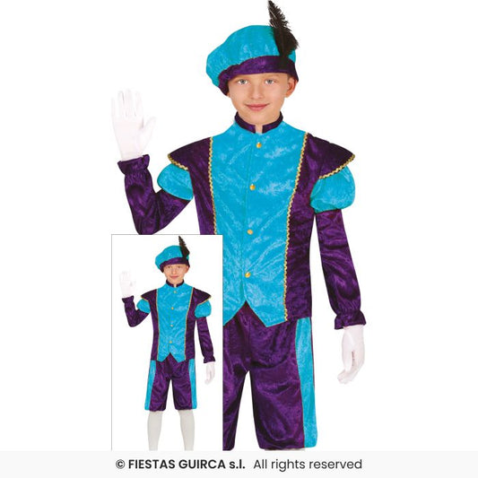 Boys Tudor Costume Light Blue Page Medieval Fancy Dress Outfit Book Day Age 3-12
