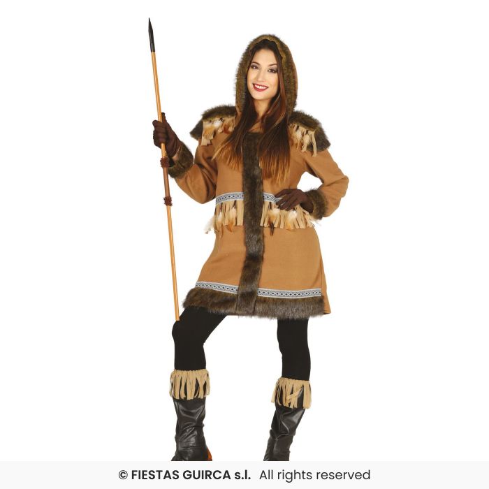 Brown Eskimo Lady Arctic Winter Fancy Dress Costume National Dress Adults Outfit UK 8-18