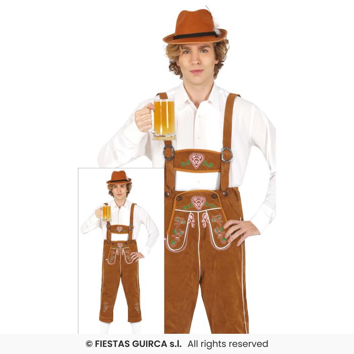Brown Deluxe Mens Lederhosen Fancy Dress Costume Beer Man Mens Oktoberfest M L