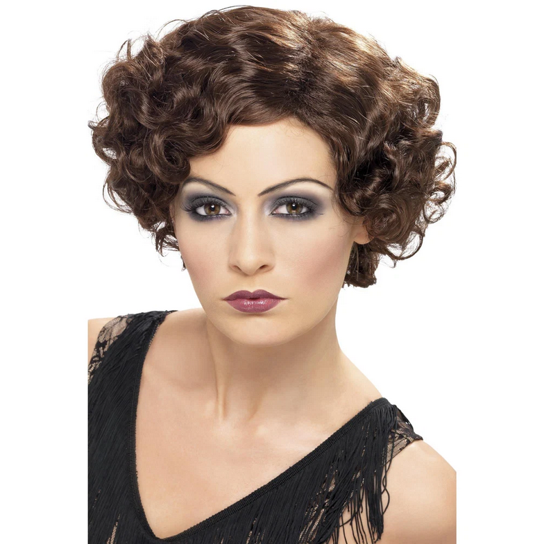 Brown Short Curly Flapper Wig Gangster Mafia Maul Ladies Fancy Dress