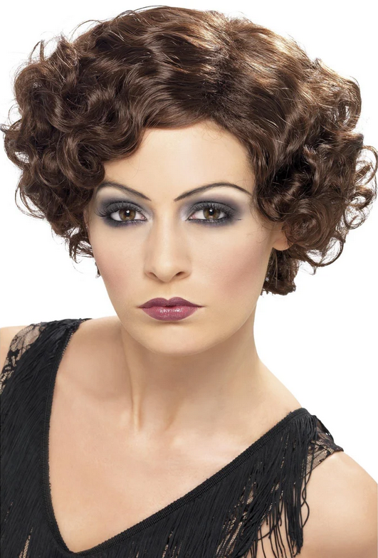 Brown Short Curly Flapper Wig Gangster Mafia Maul Ladies Fancy Dress