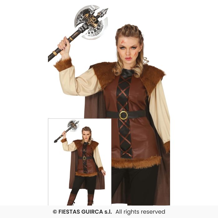 Brown Ladies Deluxe Viking Costume Pre Historic Warrior Fancy Dress Outfit Adults S-XL