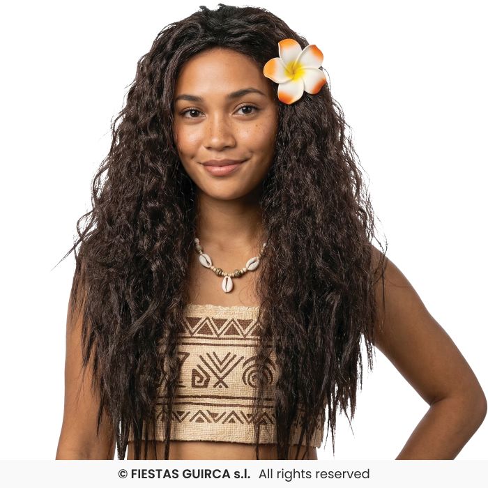 Hawaiian Brown Wig Ladies Wavy Summer Wig Fairytale Fancy Dress Accessory