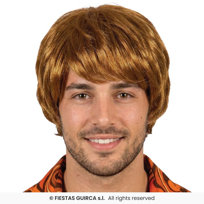 Mens Short Boy Band Wig Adults Fancy Dress Mens Wig Brown 60s 70s