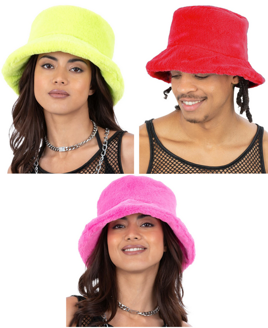Fur Bucket Hat Furry Adults Retro 90s Bucket Hat Raver Rapper Rap