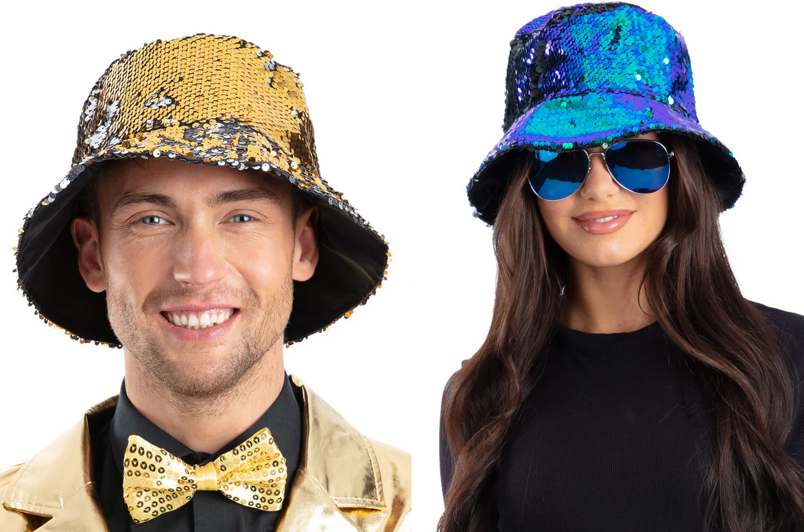Sequin Bucket Hat Adults Showtime Circus Fancy Dress Accessory Mens Ladies