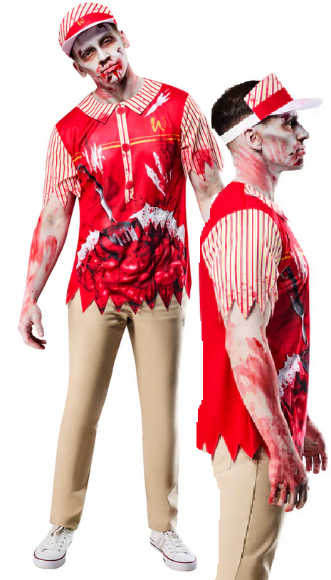 Zombie Burger Server Adults Halloween American Style Fancy Dress Costume