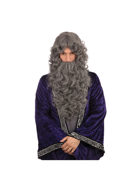 Wizard Wig & Beard Set Grey Bdgt(Bagged)