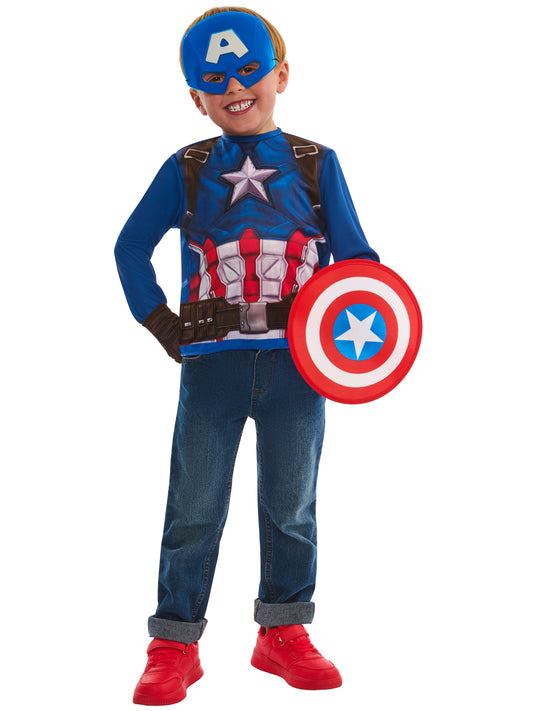 Captain America Dress Up Gift Set Boys Superhero Fancy Dress Costume Age 3-4