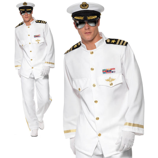 Mens Captain Costume Sailor Navy Officer and Gentleman Adult Fancy Dress M L