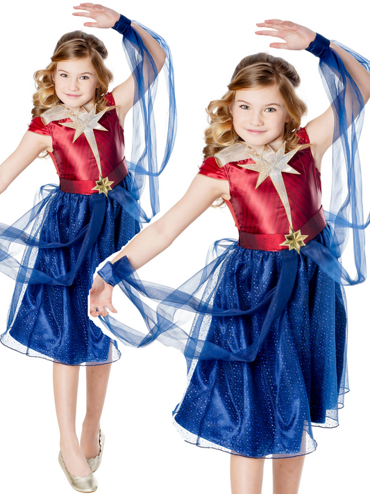 Captain Marvel Girls Dress Licensed Fancy Dress Costume Kids Book Day Outfit