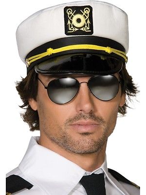 Sea Captain Satin White Hat Cap Sailor Hat Boat Stag Party Dress up Fancy Dress