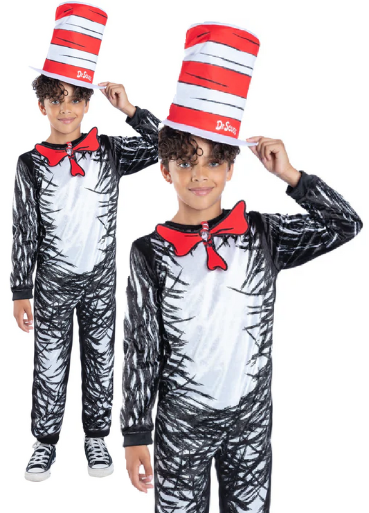 Dr Seuss Cat In The Hat Costume Official World Book Day Kids Fancy Dress Age 4-12