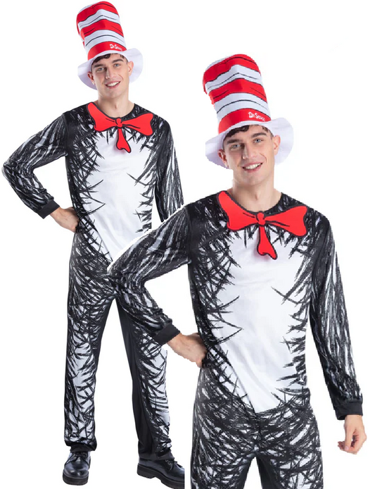 Adults Dr Seuss Cat In The Hat Costume Mens Official Fancy Dress Outfit M-XL