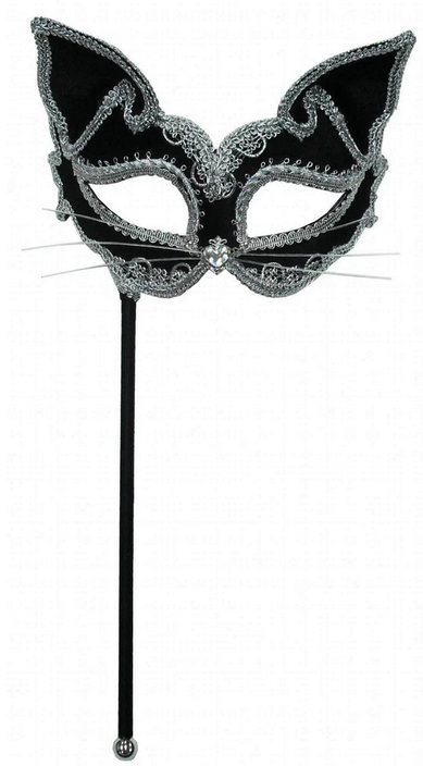 Cat Mask On A Stick Adults Fancy Dress Accessory Masquerade Mask Ladies