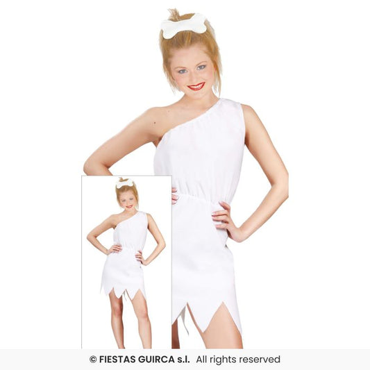 Cavewoman Ladies Pre Historical Fancy Dress Stone Age Costume Adults Outfit White