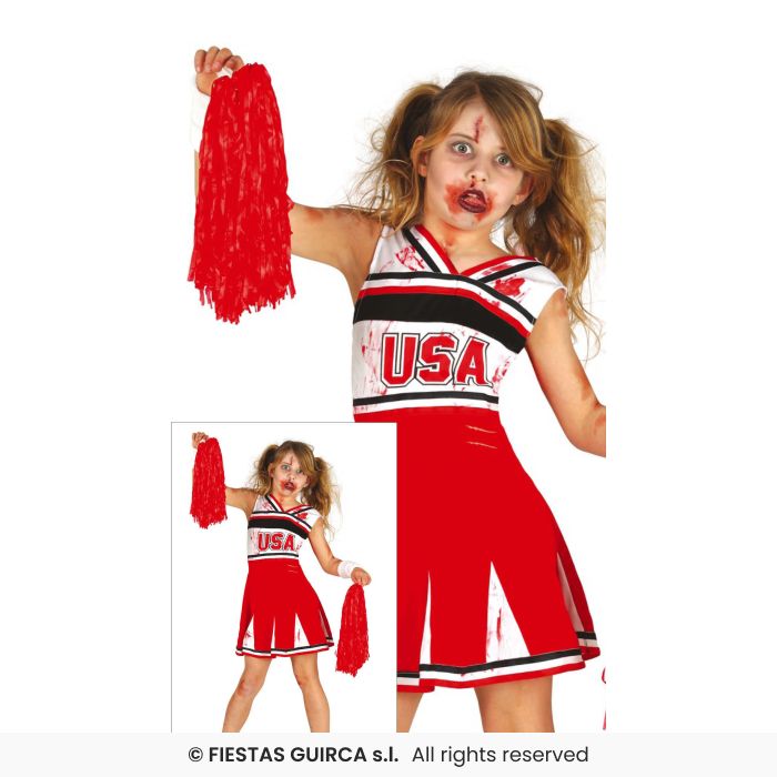 Girls Zombie Cheerleader High School Sports American Fancy Dress Kids Age 3-12