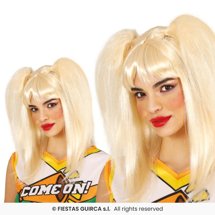 Blonde Pigtail Wig Ladies Cheerleader School Girl Fancy Dress Wig Bunchees