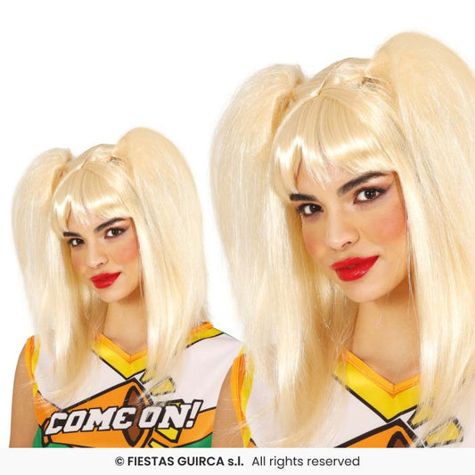 Blonde Pigtail Wig Ladies Cheerleader School Girl Fancy Dress Wig Bunchees