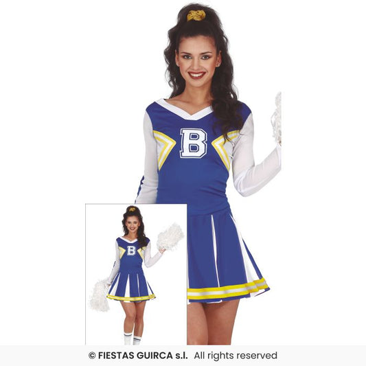 Ladies Blue Cheerleader Sexy Dancer Costume Adults Hen Night Fancy Dress UK 8-18