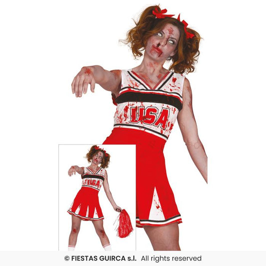 Zombie Cheerleader Ladies Sexy Halloween Fancy Dress Costume UK 8-16