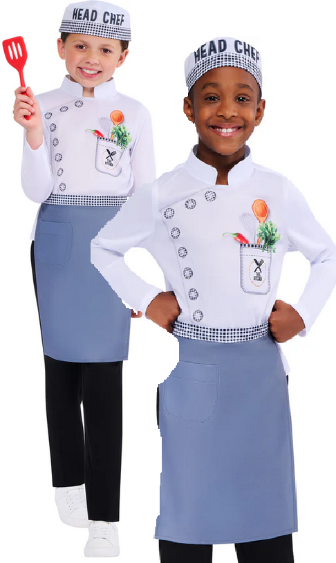 Modern Chef Kids Cook Apron Fancy Dress Costume Occupations Boys Girls Age 3-10