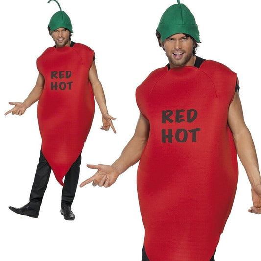 Adult's Red Hot Chilli Pepper Costume Mexican Stag Do Party Fancy Dress Outfit