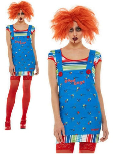 Ladies Chucky Costume Childs Play Halloween Licensed Fancy Dress Outfit Dungaree