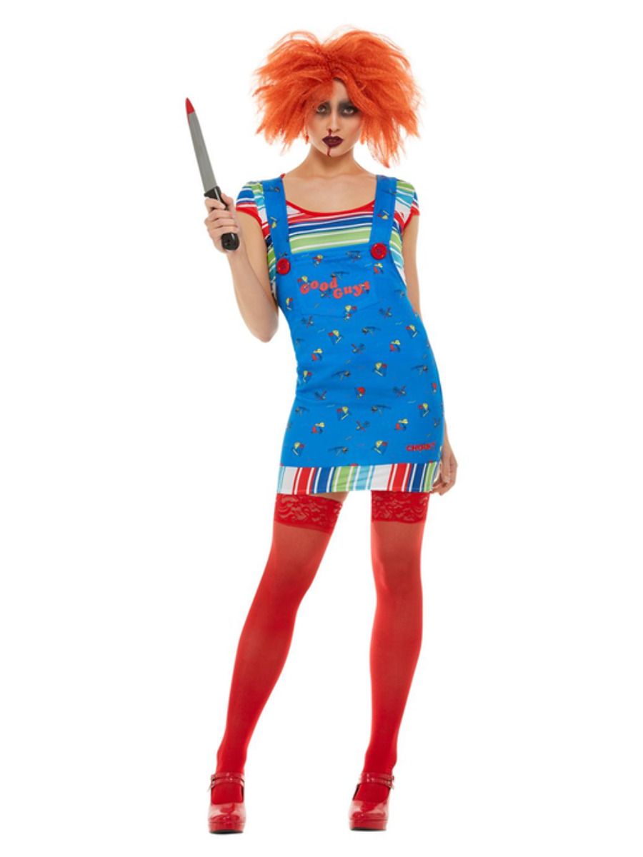 Ladies Chucky Costume Childs Play Halloween Licensed Fancy Dress Outfit Dungaree