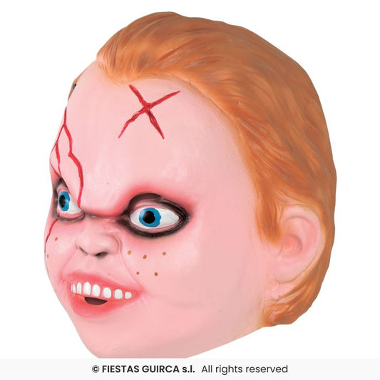 Diabolical Boy Mask Doll Scarred Face Overhead Latex Fancy Dress Halloween