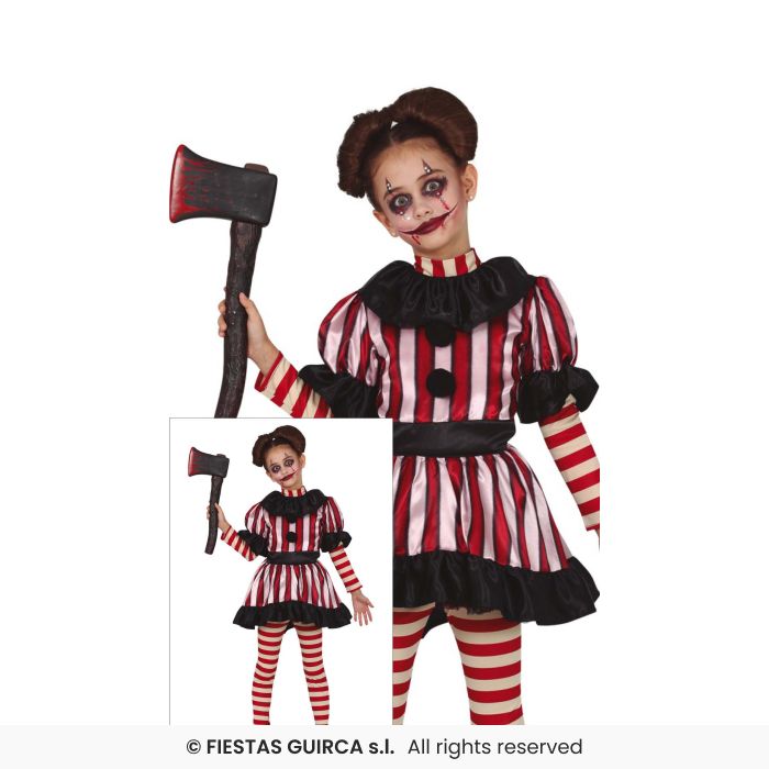Red & White Clown Girls Zombie Clown Halloween Fancy Dress Costume Age 3-12