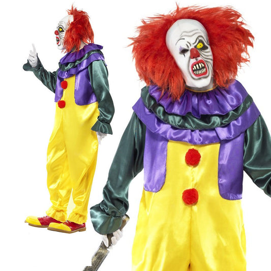Adult Pennywise Costume IT Halloween Mens Scary Clown Fancy Dress Deluxe Outfit