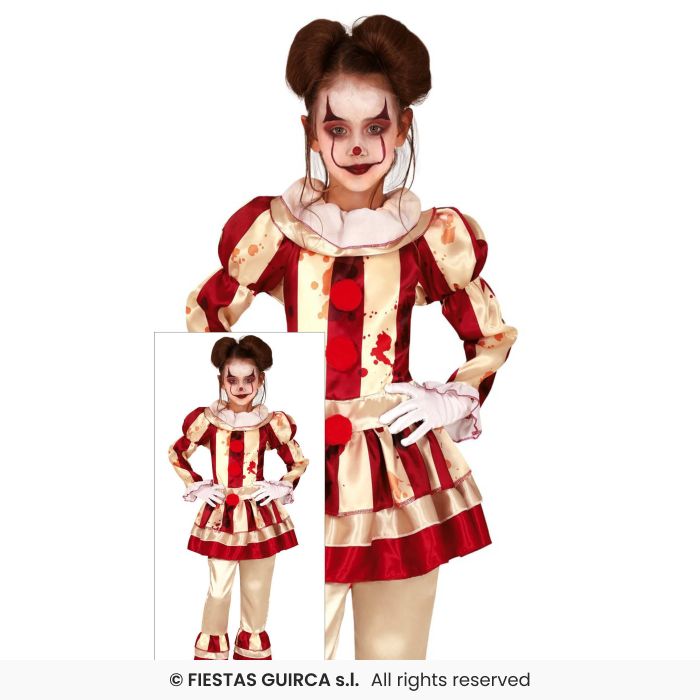 Striped Clown Girls Halloween Zombie Scary Circus Clown Fancy Dress Costume Age 3-12