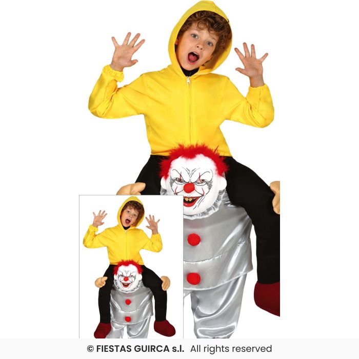 Ride On Clown Halloween Scary Clown Novelty Kids Fancy Dress Costume Age 7-12