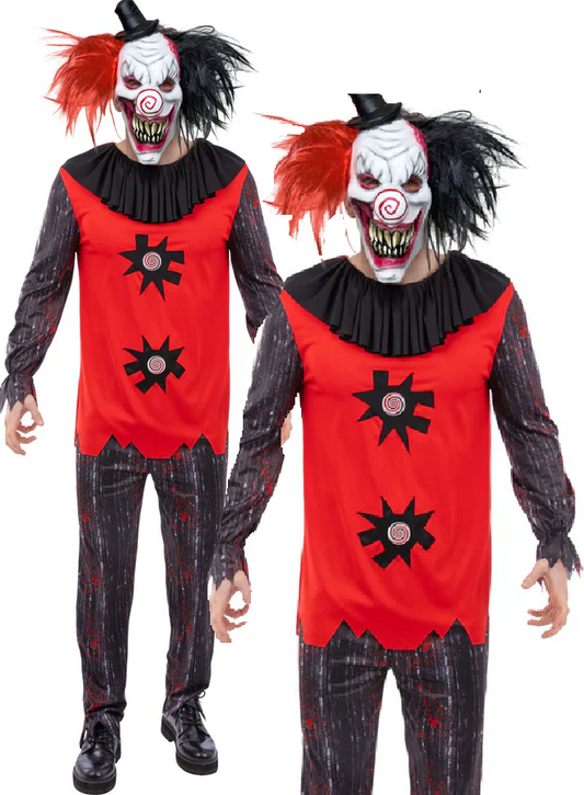 Jester Chuckles Costume Mens Halloween Clown Fancy Dress Outfit + Mask