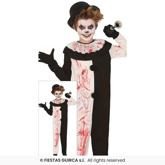 Black & White Terrorific Clown Terror Clown Kids Halloween Fancy Dress Costume Age 3-12
