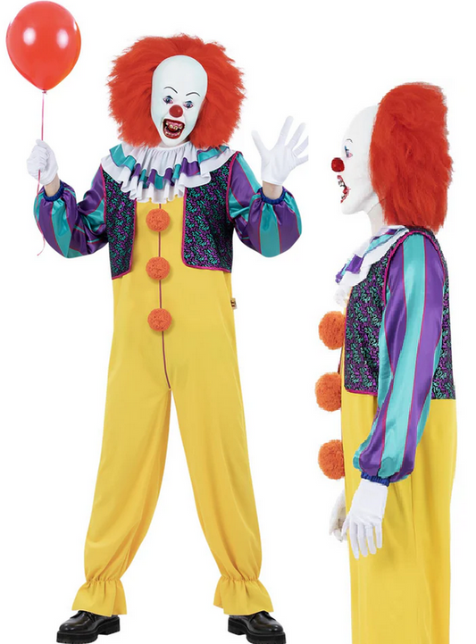 IT Classic 1990 Pennywise Costume Halloween Licensed Fancy Dress Outfit