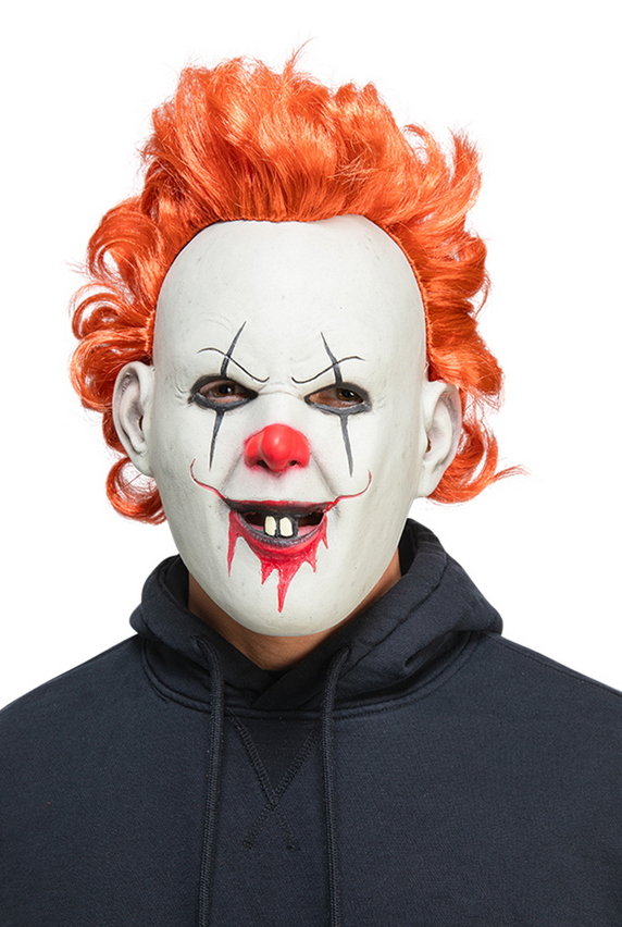 IT Clown Mask Adults Halloween Red Hair Clown Mask Latex Fancy Dress Accessory