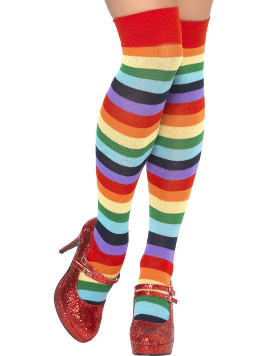 1980s 80's Clown Socks Multi Striped Fancy Dress Clown Stockings Clowns