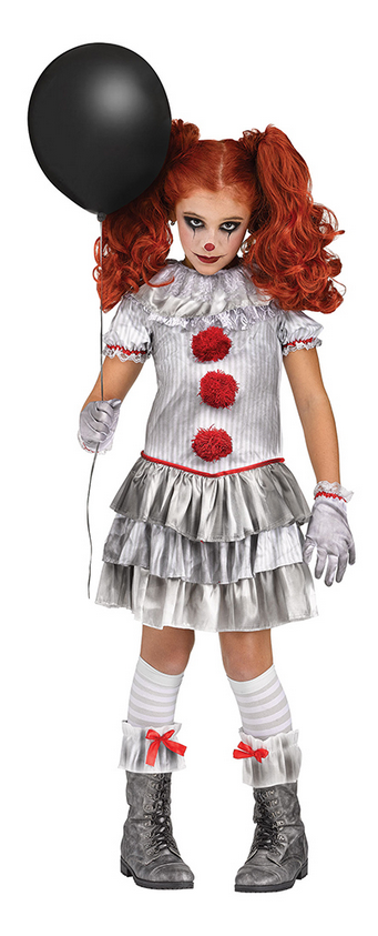 Carnevil Clown Girls Penny Grey Clown Halloween Fun World Fancy Dress Outfit Scary